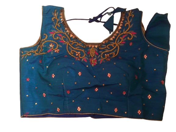 Raw Silk Teal blue Designer Blouse 45